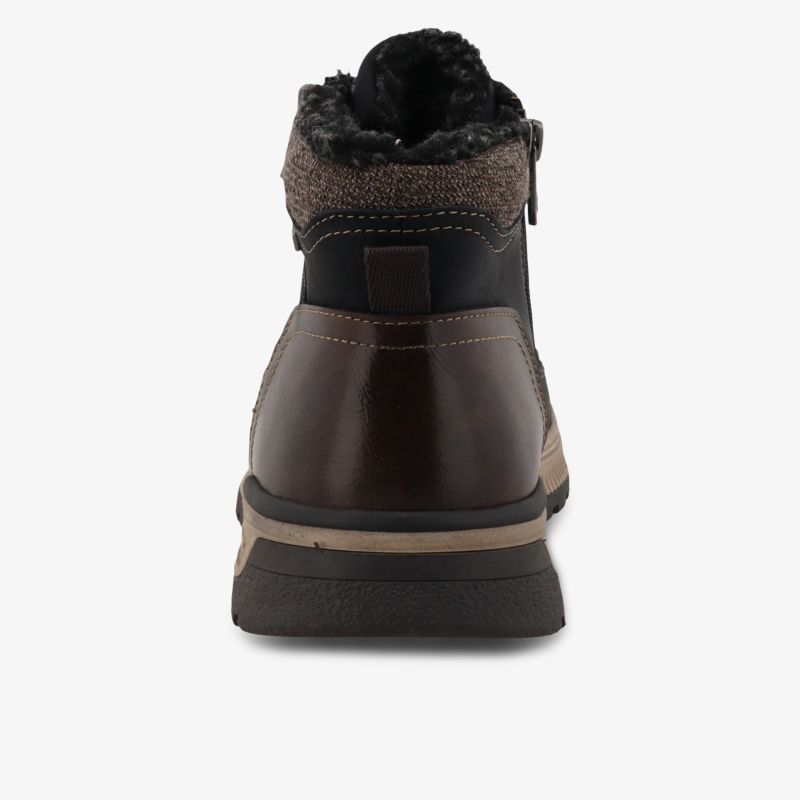 Robuster brauner Schuh mit warmem Innenfutter und praktischem Reißverschluss für komfortablen Halt