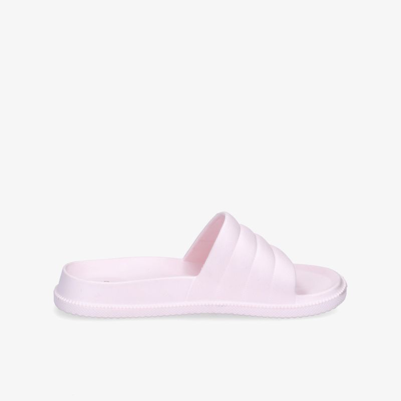 Stylische rosa Badesandale mit bequemer Sohle und modernem Design für entspannte Momente.