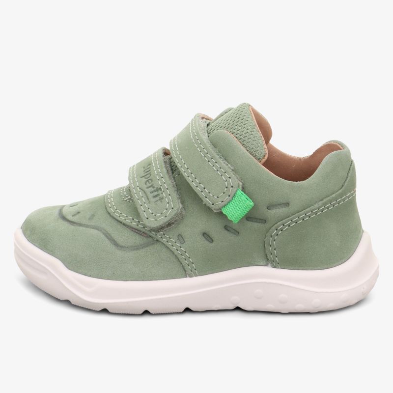 Bequemer Kinderhalbschuh in grün mit flexibler Sohle und praktischen Klettverschlüssen