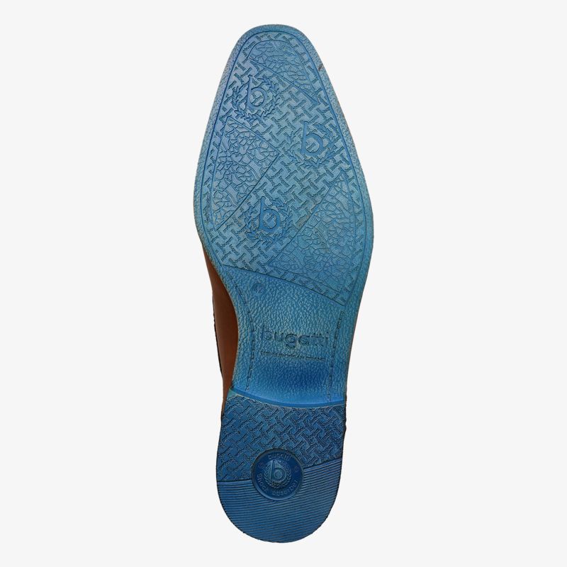 Rutschfeste blaue Schuhsohle mit strukturiertem Muster und langlebigem Material für höchsten Tragekomfort.