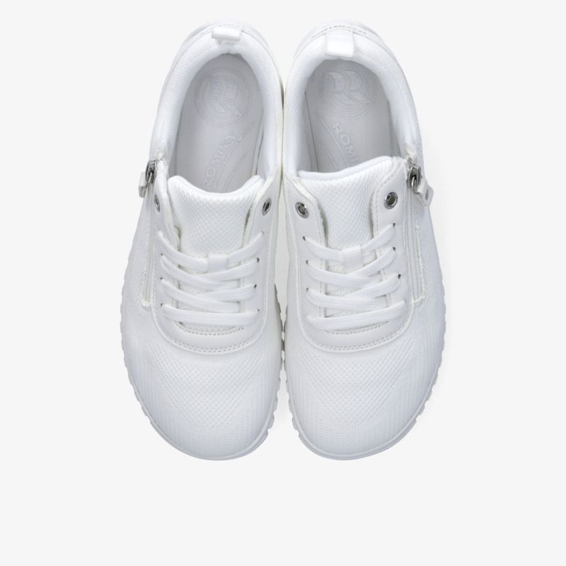 Weißes Sneaker-Paar aus robustem, leichtem und atmungsaktivem Material, ideal für sportliche und bequeme Nutzung.