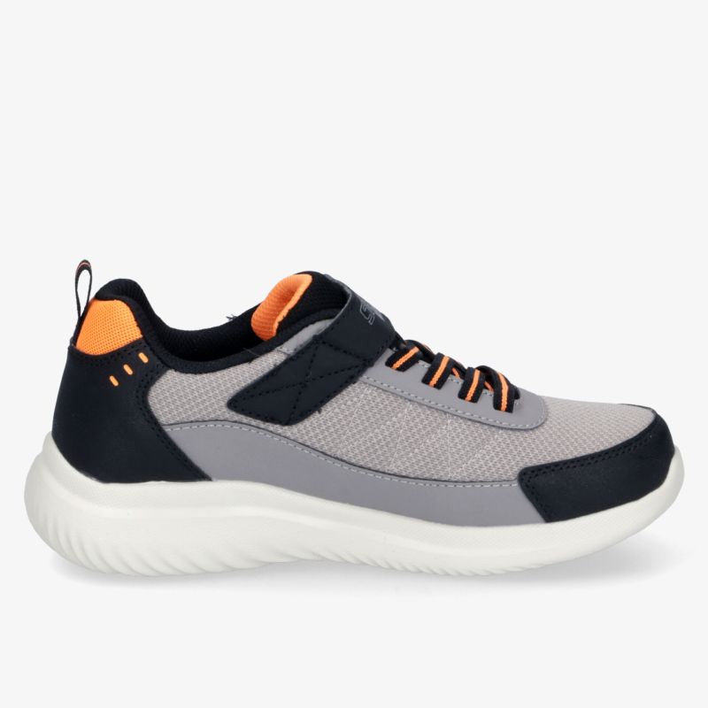 Leichter sportlicher Sneaker in Grau mit schwarzem und orangefarbenem Akzent, komfortabel und flexibel