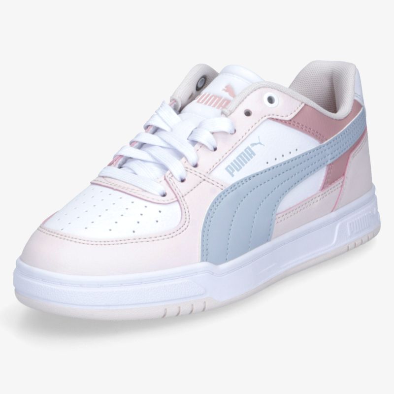 Moderner Sportschuh in Weiß mit rosa und blauen Akzenten. Bequemes Design und strapazierfähige Sohle.