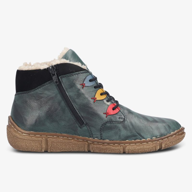 Robuster Lederschuh mit bequemer Profilsohle, Reißverschluss und farbigen Schnürsenkeln für Komfort und Stil