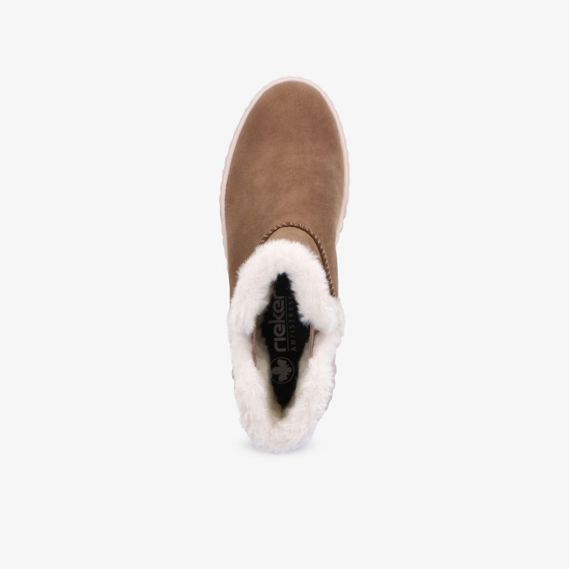 Brauner Winterstiefel mit weichem weißem Fellkragen und bequemer, rutschfester Sohle für kalte Tage
