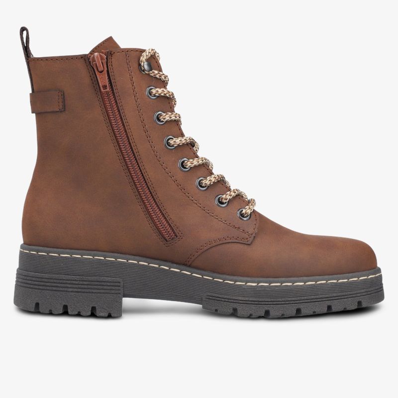 Brauner robuster Schnürstiefel mit Reißverschluss und rutschfester Sohle für komfortablen Alltag