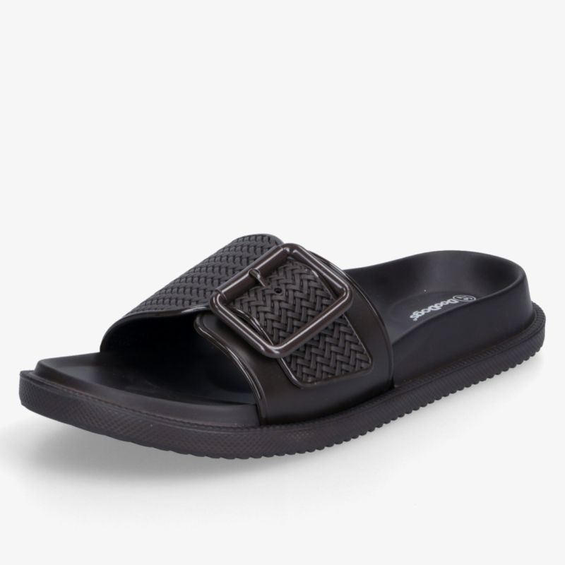 Schwarzer Slide-Sandaletten mit verstellbarem Riemen, rutschfester Sohle und bequemem Design