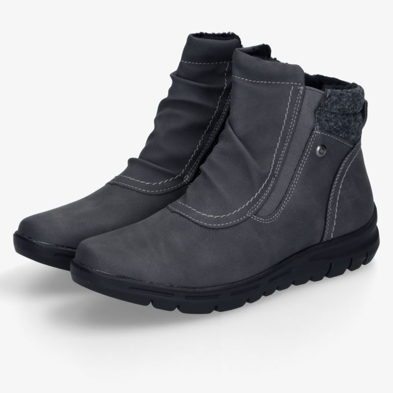 Schwarze bequeme Stiefelette mit weichem Material und rutschfester Profilsohle, ideal für kalte Tage