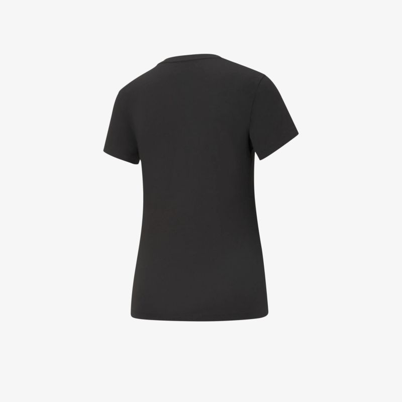 Schwarzes schlichtes Kurzarmshirt in Rückansicht, bequem und figurbetont mit glatter Oberfläche