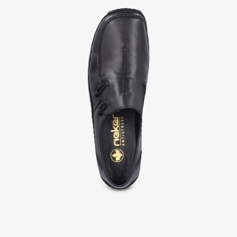 Eleganter schwarzer Schuh mit komfortabler Passform und rutschfester Sohle, ideal für jeden Anlass.