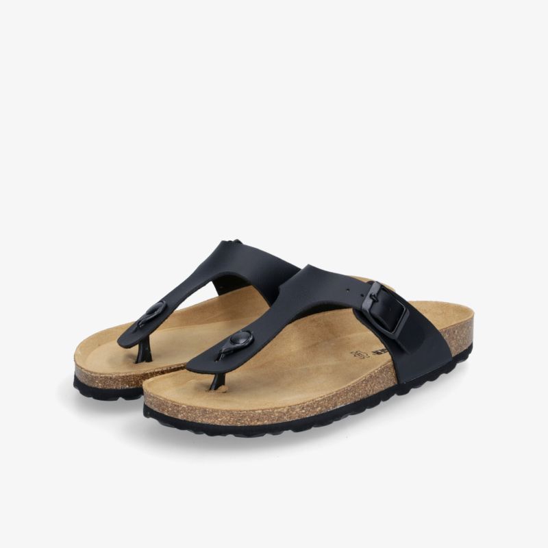 Stylishe schwarze Sandalen mit ergonomischer Form und verstellbarem Riemen für optimalen Komfort.