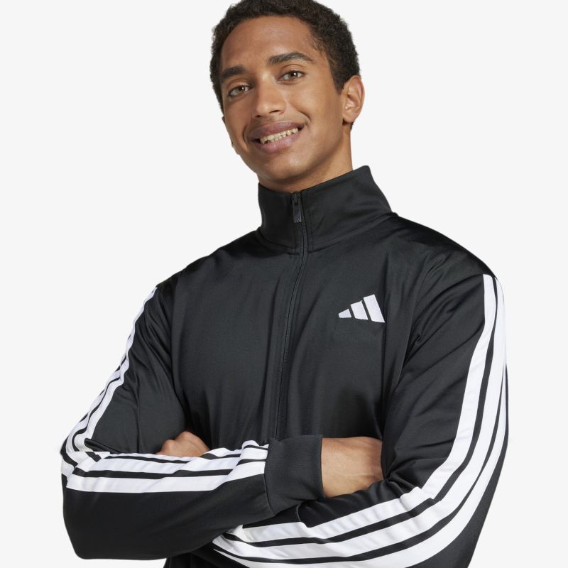 Sportjacke in Schwarz mit weißem Streifendetail und Reißverschluss, bequem und stylisch für sportliche Aktivitäten