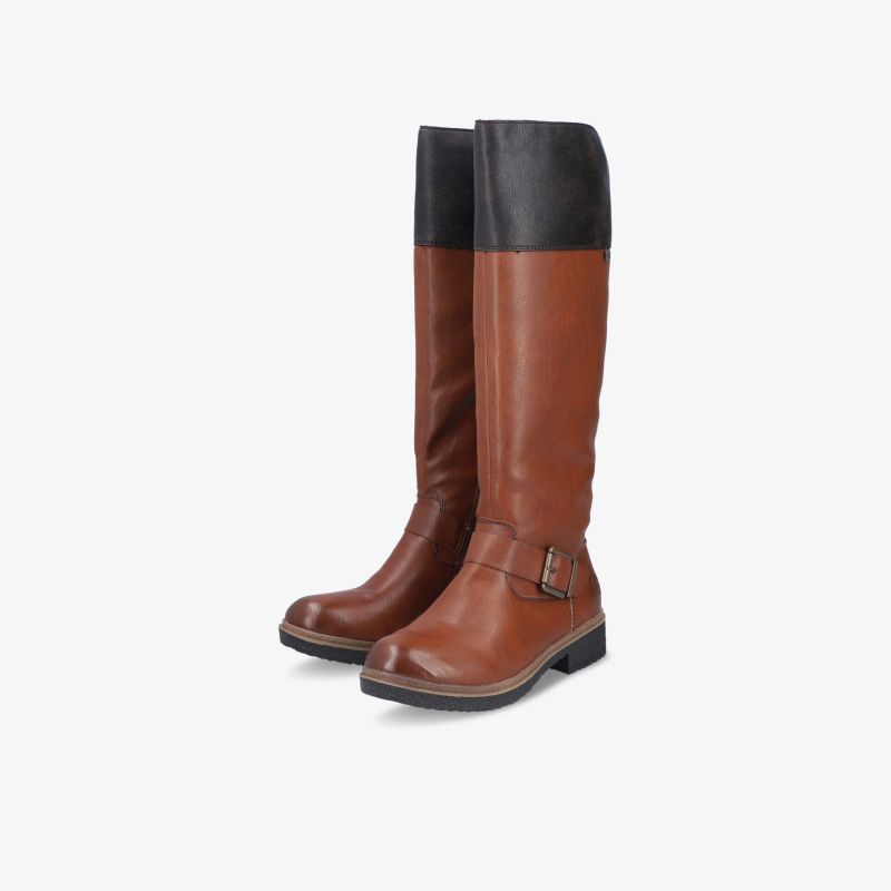 Robuste braune und schwarze Stiefel mit verstellbarer Schnalle und komfortabler Passform im Paar
