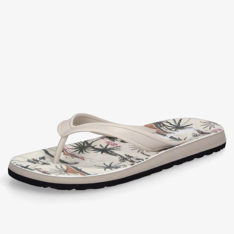 Leichte Flipflop-Sandale mit gepolsterter Sohle und tropischem Palmenmuster, rutschfeste Laufsohle, komfortabel für den Sommer
