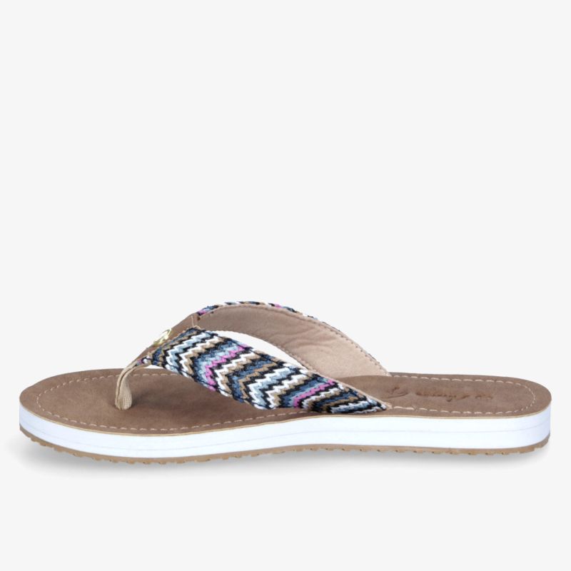 Bequemer bunter Flipflop mit leichter weißer Sohle und weichem Fußbett für sommerlichen Freizeitkomfort