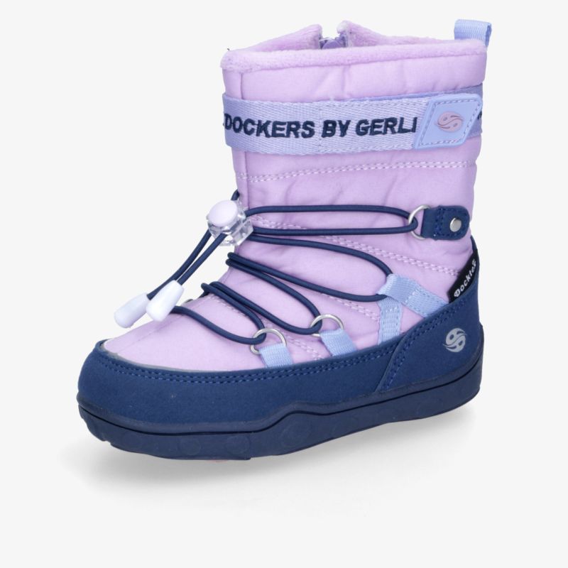 Stylischer Winterstiefel in Lila und Blau mit warmem Innenfutter und robuster Sohle für optimalen Komfort.