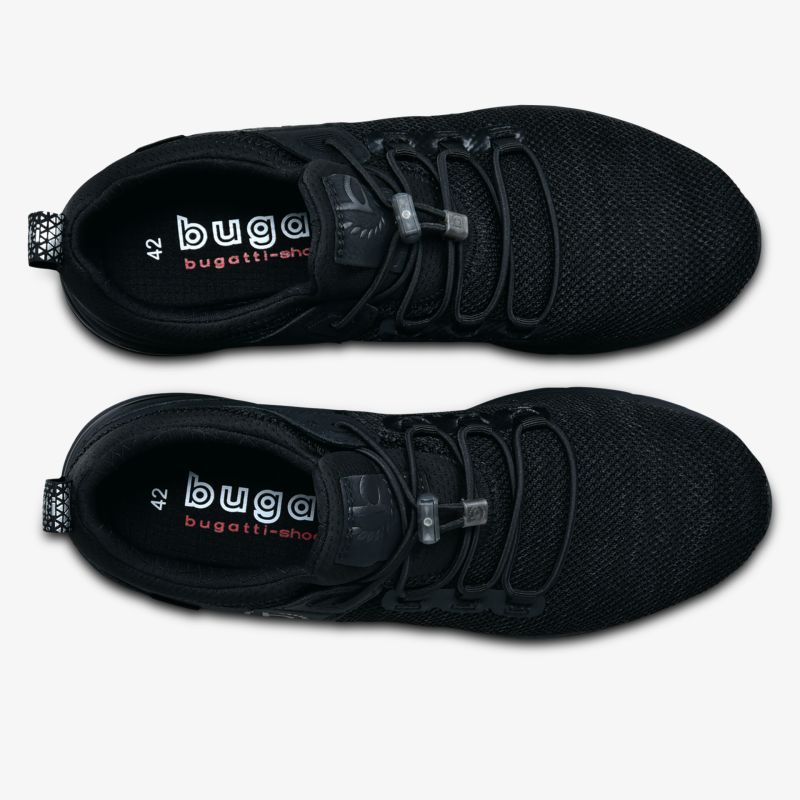 Elegante schwarze Schuhe mit atmungsaktivem Obermaterial und modernem Schnürdesign.