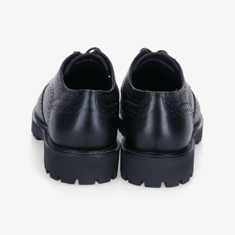 Schwarze Lederschuhe von hinten mit robuster Sohle und eleganter, stabiler Verarbeitung für sicheren Halt