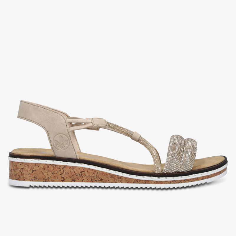 Bequeme Sandale mit modischem Design, gepolsterte Korksohle und glitzernden Riemen