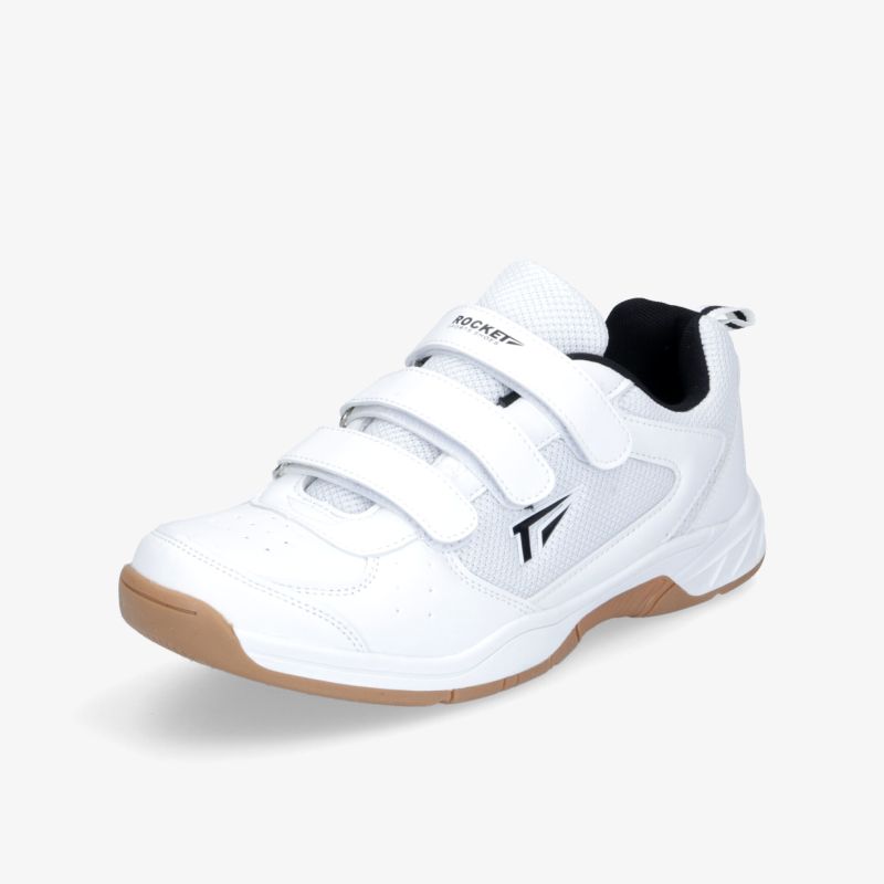 Weißer Sportschuh mit Klettverschluss und rutschfester Sohle, ideal für Komfort und Halt im Alltag