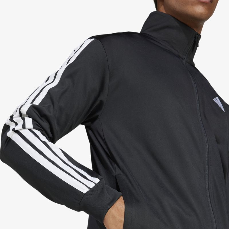 Sportliche schwarze Jacke mit weißem Streifendetail am Ärmel und hohem Kragen für komfortablen Sitz