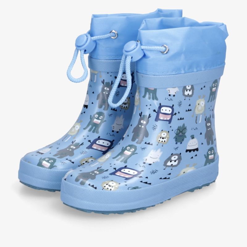 Wasserdichte blaue Kinder-Gummistiefel mit bunten Mustern, rutschfeste Sohle und komfortablem Verschluss