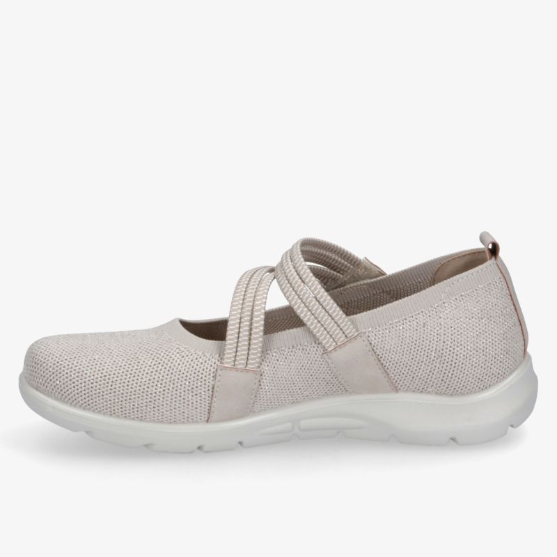 Bequemer, eleganter Schuh mit leichter, rutschfester Sohle und atmungsaktivem Material in seitlicher Ansicht.