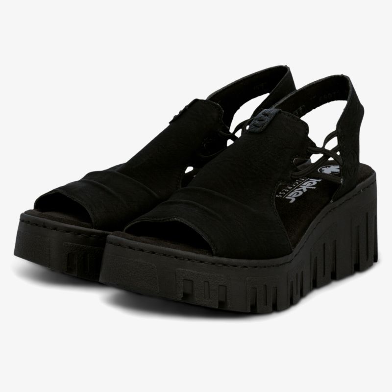 Schwarze Plateau-Sandalen mit robust profilierter Sohle und offenem Zehenbereich, modisch und bequem