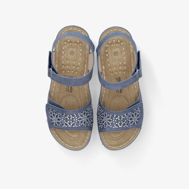 Bequeme offene blaue Sandale mit verstellbaren Riemen und gepolsterter Innensohle, perfekt für sommerlichen Komfort