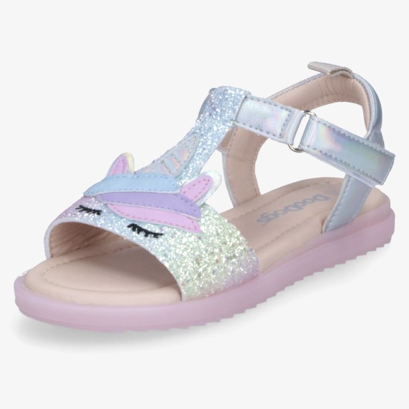 Kinder Sandale mit Einhorn-Motiv und glitzerndem Design, verstellbar und bequem für warme Tage