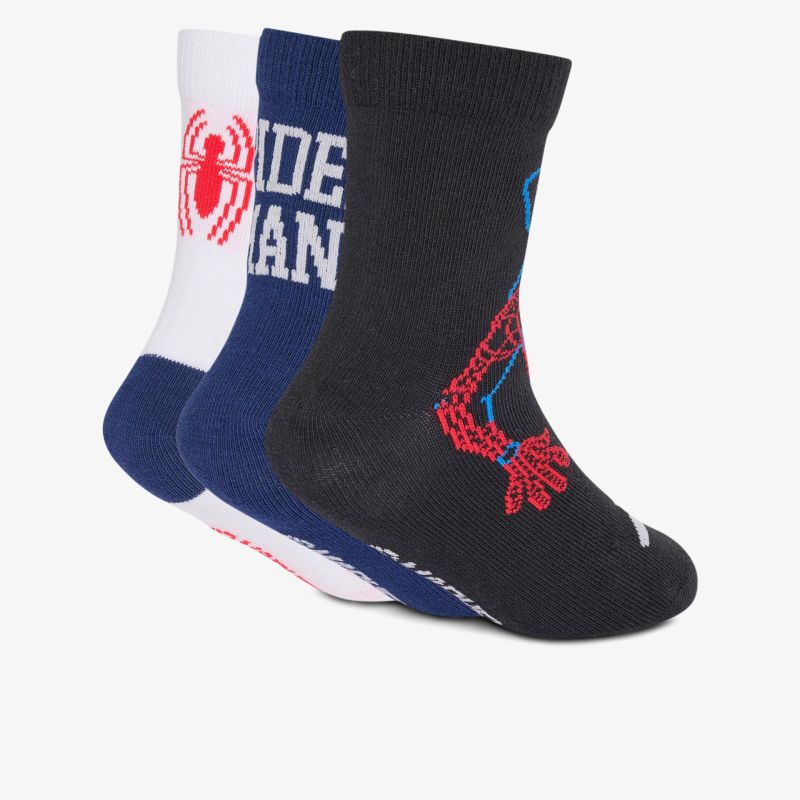 Dreierpack Spiderman Socken in verschiedenen Designs, bequem und elastisch für den Alltag.