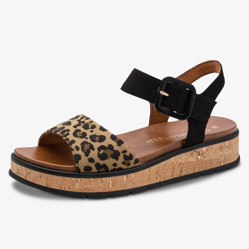 Plateau Sandale mit Leopardenmuster, verstellbarem Riemen und komfortabler Korksohle für modischen Sommerlook