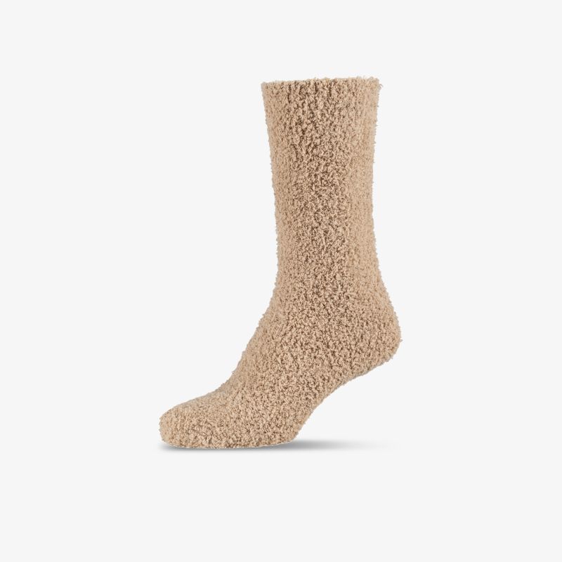 Bequeme beige Wollsocke in Frontansicht, weich und warm für hohen Tragekomfort