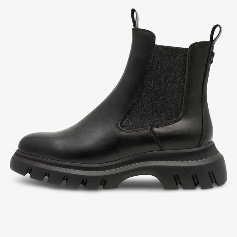 Schwarzer Chelsea Boot aus Leder mit elastischen Einsätzen und robuster profilierter Gummisohle