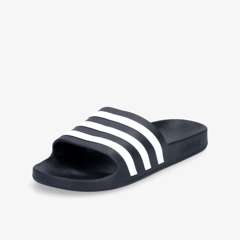 Schwarze Badesandale mit weißen Streifen, ideal für Pool und Freizeit, bietet hohen Tragekomfort und lässigen Stil.